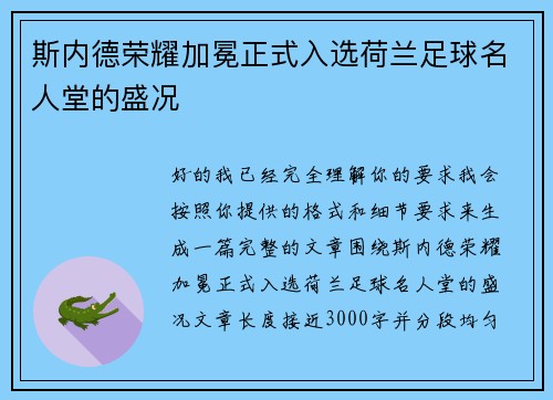 斯内德荣耀加冕正式入选荷兰足球名人堂的盛况